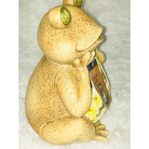 Ceramic Frog Lantern Flameless With Floral Cutout Design - Picture 3 of 8